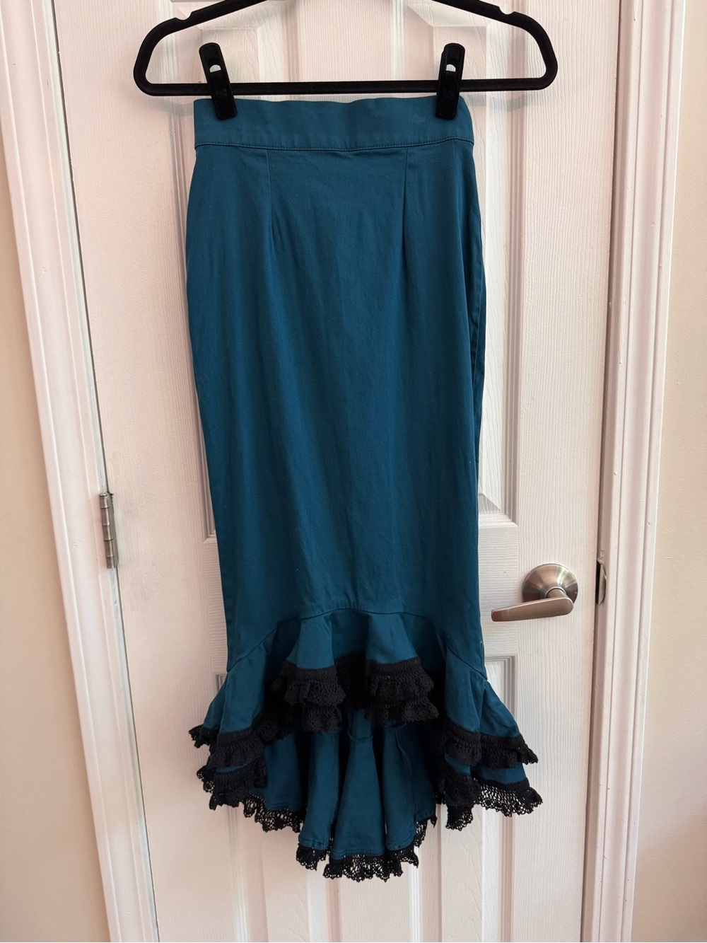 DEADLY DAMES Teal Pinup Skirt Black Lace Trim Size Small